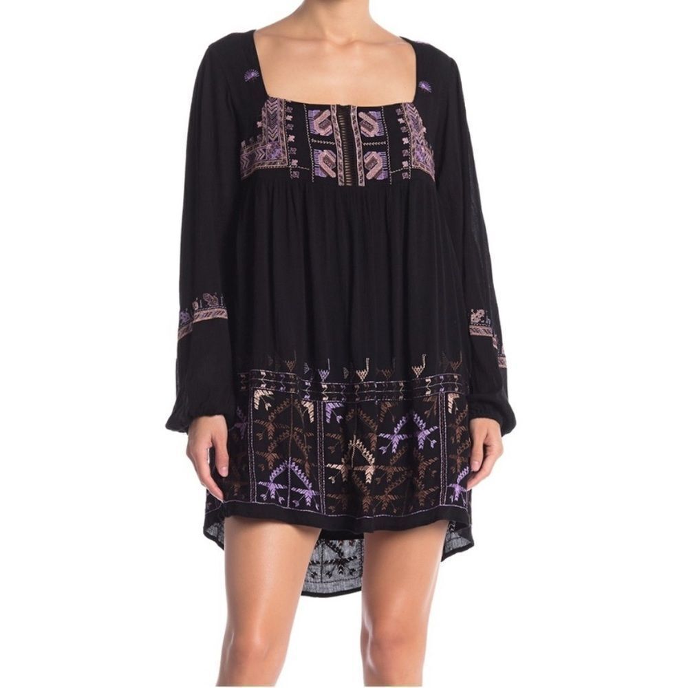 Free People Rhiannon Black Embroidered Mini Dress - Picture 2 of 9